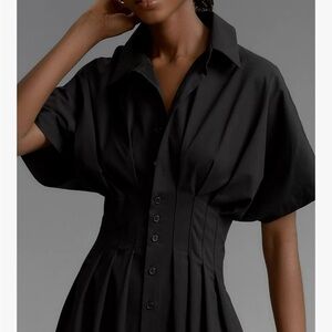 Black Button-Up Pleated Shirt Dress NEW XL